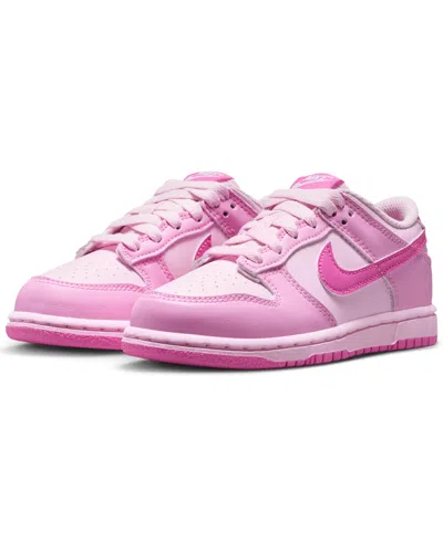Nike Little Kids Dunk Low Casual Sneakers From Finish Line In Pink,white