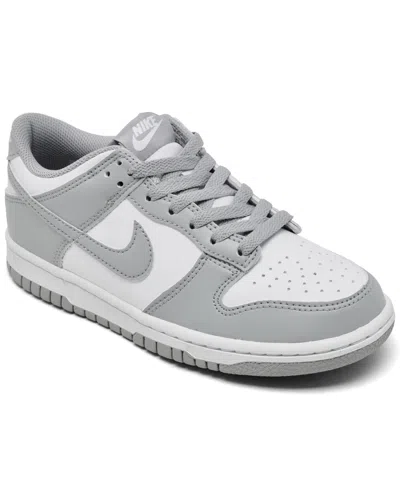 Nike Little Kids Dunk Low Casual Sneakers From Finish Line In White,light Sky Grey