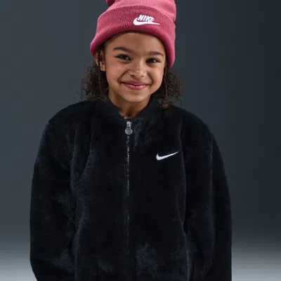 Nike Little Kids' Faux Fur Bomber Jacket In Black