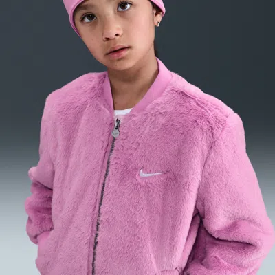 Nike Little Kids' Faux Fur Bomber Jacket In Pink