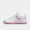 Nike Little Kids' Force 1 Low Easyon Stretch Lace Casual Shoes (8c-3y) In White/elemental Pink/pink Foam/pink Foam