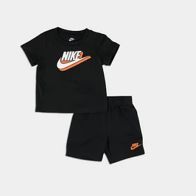 Nike Little Kids' Futura Shadow T-shirt And Shorts Set Size 7 Cotton In Black/safety Orange