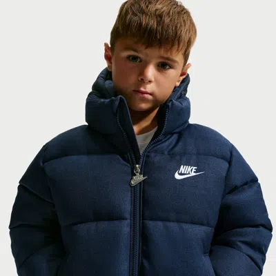 Nike Little Kids' Heathered Twill Puffer Jacket In Blue