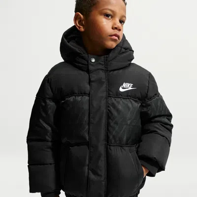 Nike Little Kids' Jacquard Logo Mixed Media Puffer Jacket In Black