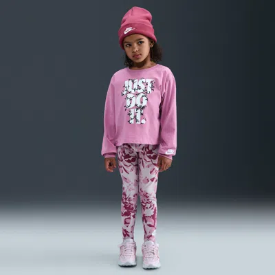 Nike Little Kids' Printed Club Long Sleeve T-shirt And Leggings Set In Pink