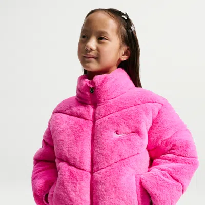 Nike Little Kids' Quilted Faux Fur Jacket In Pink
