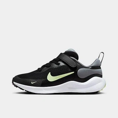 Nike Little Kids' Revolution 7 Stretch Lace Running Shoes In Black/smoke Grey/white/barely Volt