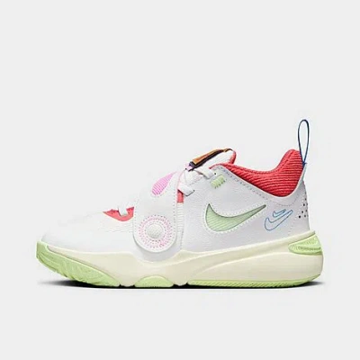 Nike Little Kids' Team Hustle D 11 Stretch Lace Basketball Shoes In Summit White/coconut Milk/light Photo Blue/barely Volt