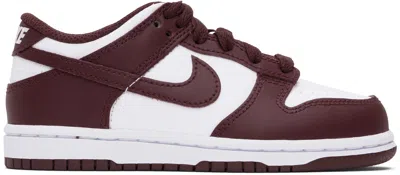Nike Little Kids White & Burgundy Dunk Low Sneakers In White/redwood