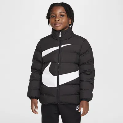 Nike Little Kids' Wrapped Swoosh Debossed Quilted Jacket In Black