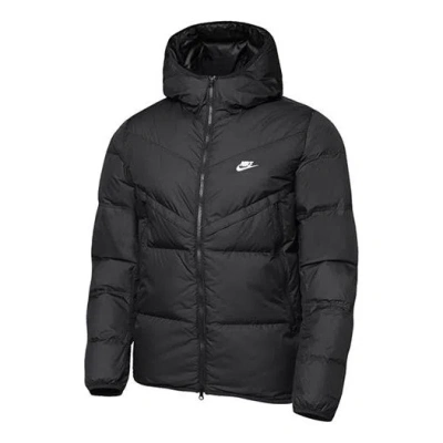 NIKE NIKE LOGO CASUAL SOLID COLOR HOODED DOWN JACKET MEN'S BLACK