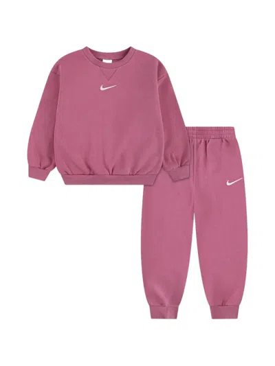 Nike Kids' Logo Crew Neck Tracksuit Set Of Two In Pink