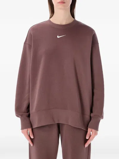 Nike Logo-detail Crew-neck Sweatshirt In Brown