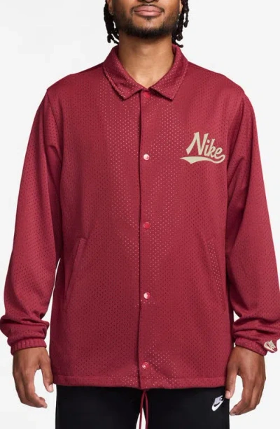 Nike Logo Detail Mesh Coach Jacket In Brown