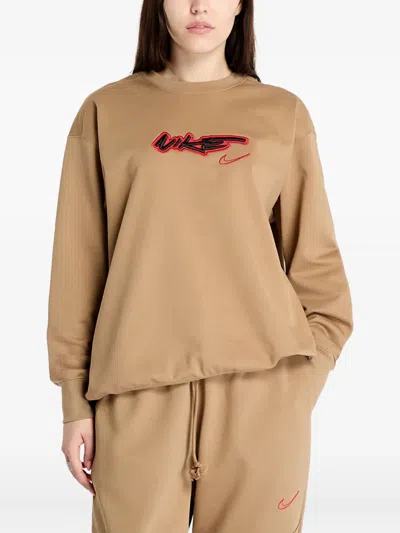 Nike Logo-embroidered Elbow-patch Sweatshirt In Brown