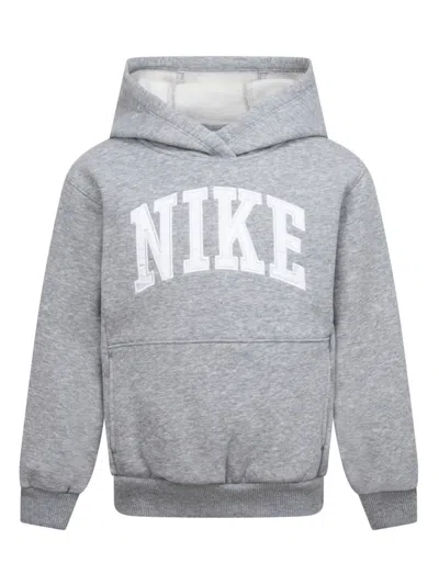 Nike Kids' Logo-embroidered Hoodie In Dark Grey Heather/white