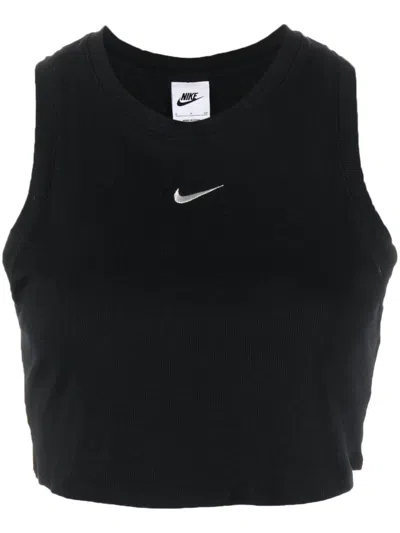 Nike Logo-embroidered Ribbed Cop Top In Black