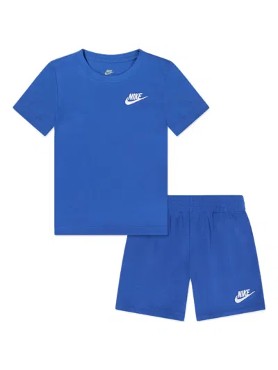 Nike Babies' Logo-embroidered T-shirt And Shorts Set In 蓝色
