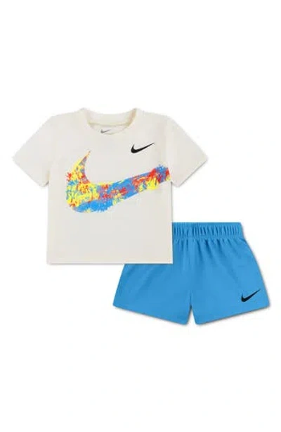 Nike Babies'  Logo Graphic Print T-shirt & Shorts Set In Blue