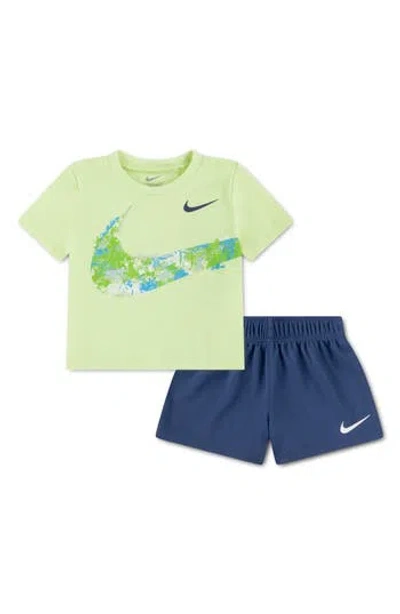 Nike Babies'  Logo Graphic Print T-shirt & Shorts Set In Green