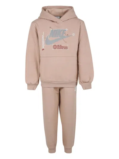 Nike Kids' Logo-print Cotton-blend Tracksuit Set In Neutrals