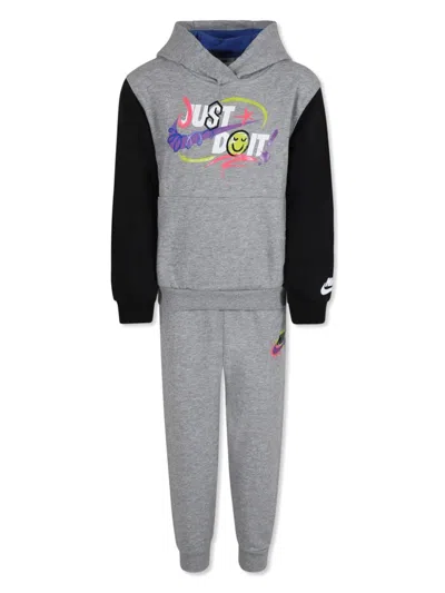 Nike Kids' Logo-print Cotton Tracksuit Set In Gray