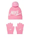 Nike Girls Swoosh Pom Beanie And Gloves Set In Pink