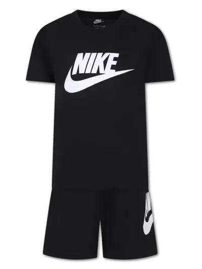 Nike Kids' Logo-print Jersey Tracksuit Set In Black