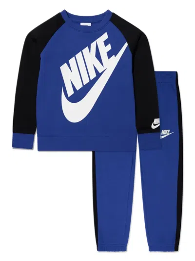 Nike Kids' Logo-print Two-tone Fleece Tracksuit In Blue