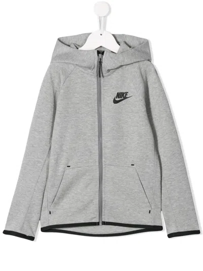 Nike Kids' Logo Print Zipped Hoodie In Gray