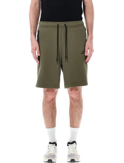Nike Logo Printed Drawstring Tech Fleece Shorts In Green
