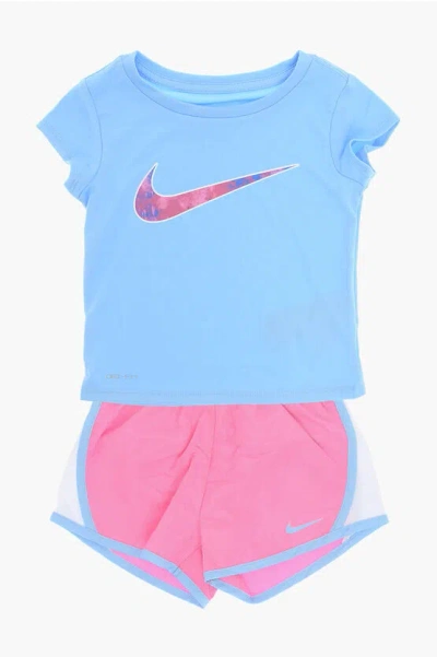 Nike Logo Printed Shorts And Crew-neck T-shirt Set In Blue