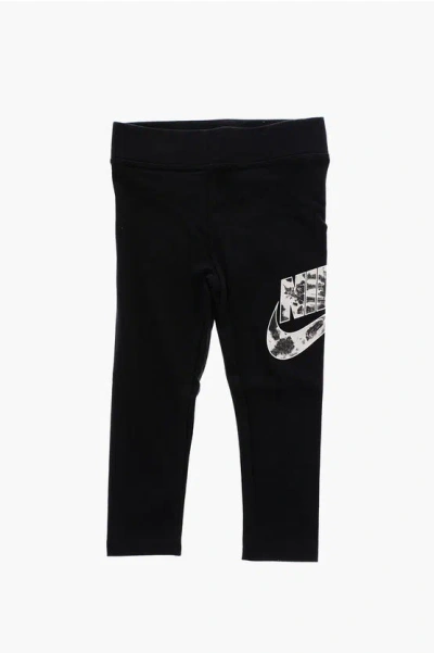 Nike Logo Printed Tie Dye Effect Stretch Leggings In Black