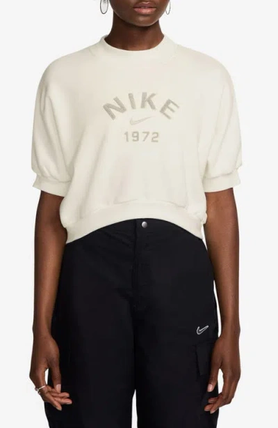 Nike Logo Short Sleeve High-low Sweatshirt In Sail/sail