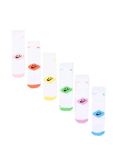 Nike Kids' Logo Socks (set Of Six) In White