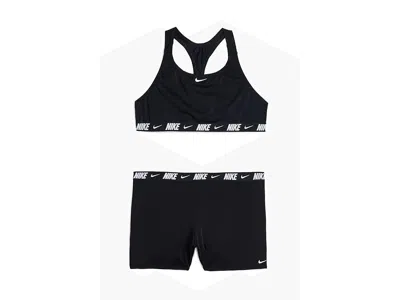 Nike Logo Tape Racerback Bikini Short Set (big Kid) Girl's Swimwear Sets Black : Lg (14-16 Big Kid)