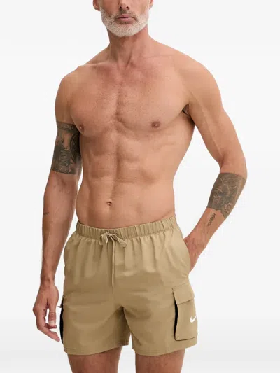 Nike Logo-embroidered Cargo-pocket Swim Shorts In Brown
