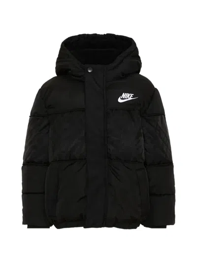 Nike Logo-embroidered Hooded Puffer Jacket In 黑色