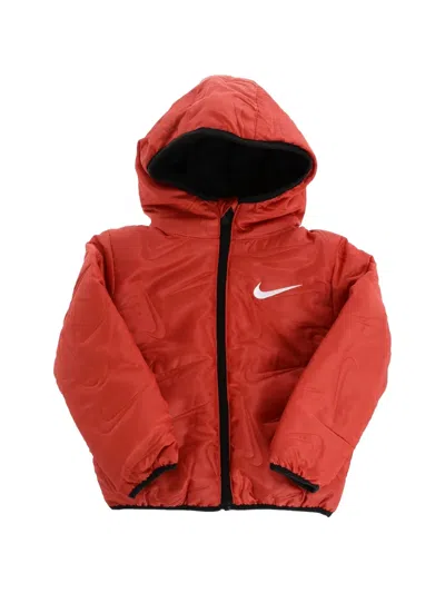 Nike Kids' Logo-embroidered Hooded Puffer Jacket In Red