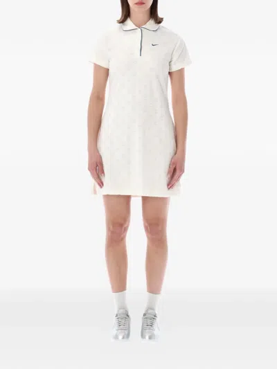 Nike Logo-embroidered Polo Dress In White