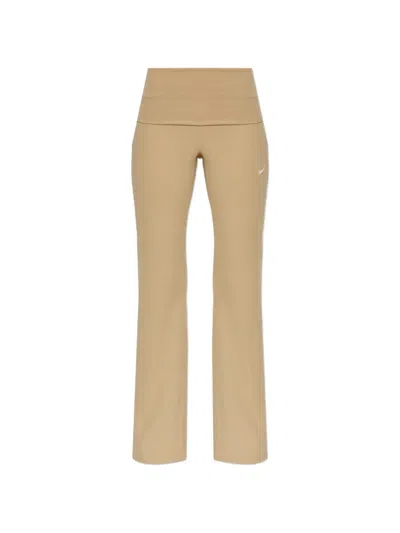 Nike Logo-embroidered Ribbed Track Pants In Neutral