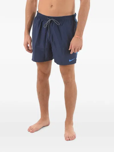 Nike Logo-embroidered Side-band Swim Shorts In Blue