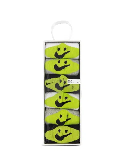 Nike Babies' Logo-embroidered Smiley-face Socks (set Of Six) In Green