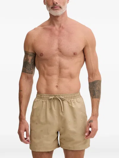 Nike Logo-embroidered Swim Shorts In Brown