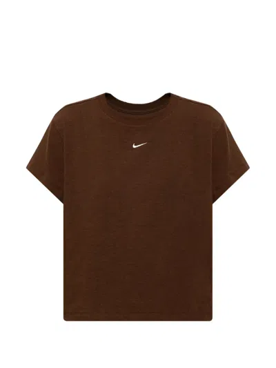 Nike Logo-embroidered T-shirt In Brown