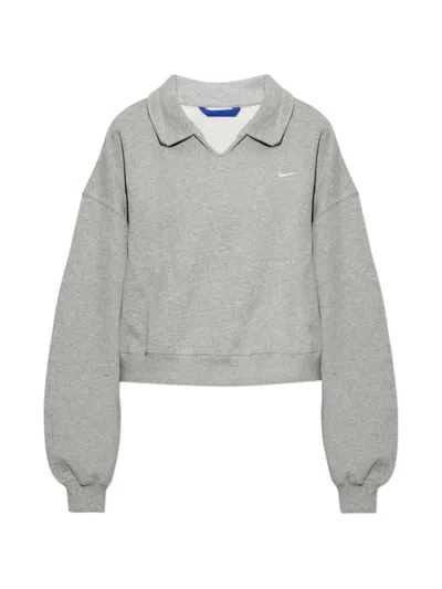 Nike Logo-embroidered V-neck Sweatshirt In Gray