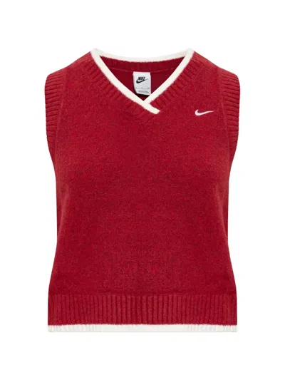 Nike Logo-embroidered V-neck Vest In Red
