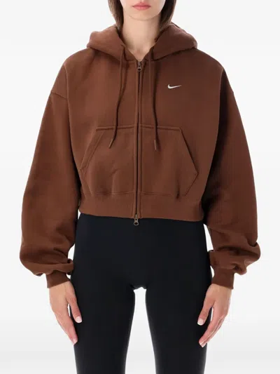 Nike Logo-embroidered Zip-up Hoodie In Brown