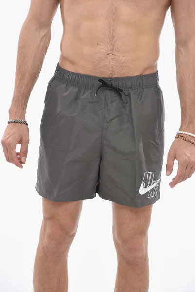 Nike Logo-print Boxer Swim Trunks In Gray