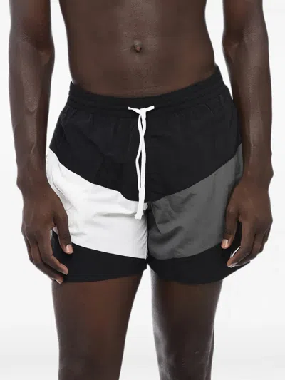 Nike Logo-print Colour-block Swim Shorts In Black
